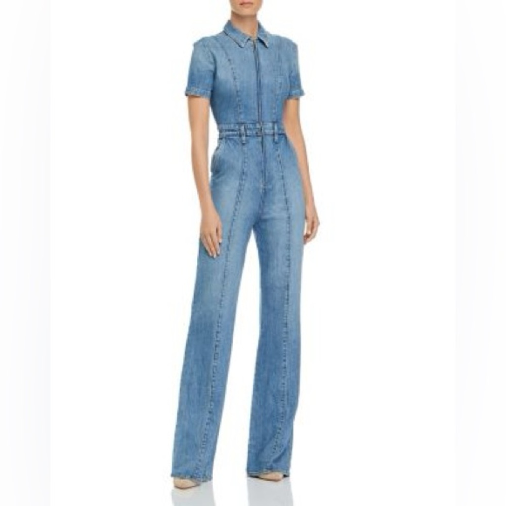 Alice and Olivia Gorgeous Wide-Leg Denim Jumpsuit